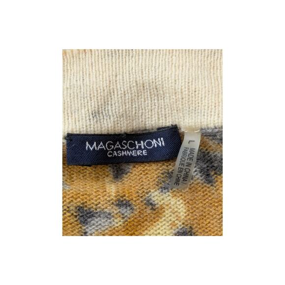 Magaschoni Womens Cashmere Sweater Cardigan L Animal Print Beaded Collar Mobwife - Picture 4 of 16